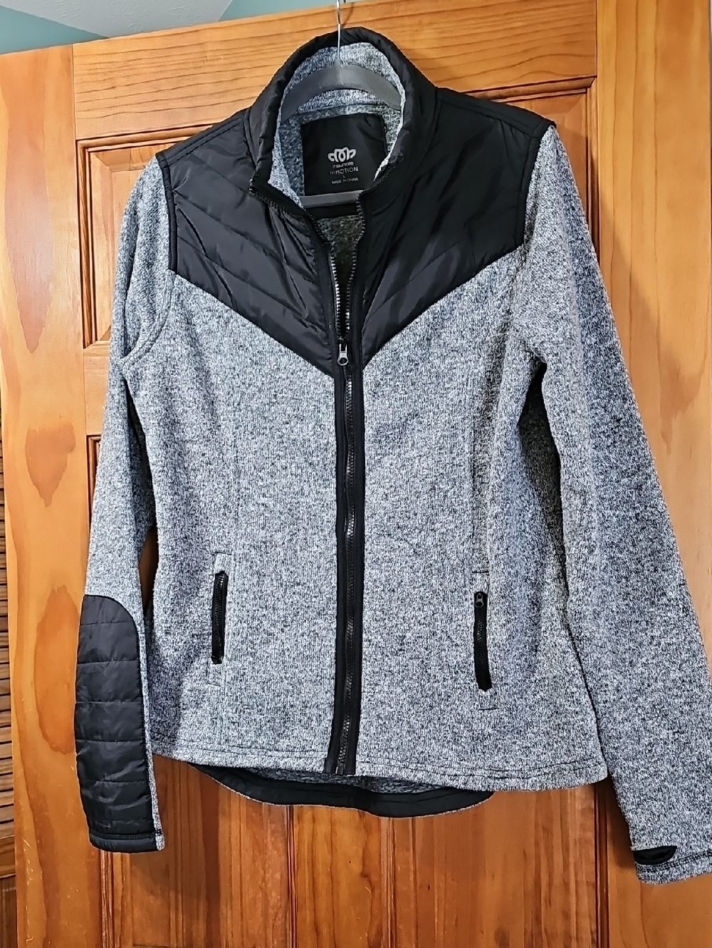 Womens, Mixed, Sweater, Fleece, Puffer Jacket, Size L, Gray/Black